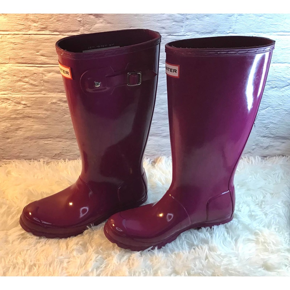 Hunter Gloss Pink Purple Rain Boots Women’s SZ 6 - Picture 1 of 5